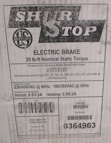 US Motors Shur Stop 108703130001 Electric Brake Kit 0364963 25 Ft-Lb 230/460V