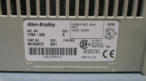 Allen Bradley 1794IA8 Flex I/O 120 VAC Input Module Series A Rev. B01