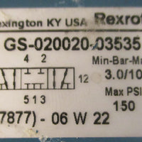 Rexroth GS02002003535 Ceramic Solenoid Valve 310 bar 150psi Max