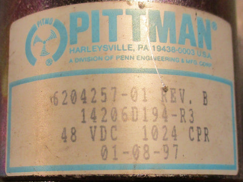 Pittman 6204257-01 Electric Gearmotor Rev B 40 VDC 1024 CPR