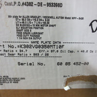 Stober Gear Reducer Part No. K302VG0350MT10F 34.7 Gear Ratio