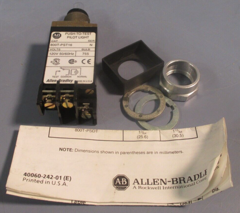 Allen Bradley 120VAC 50/60Hz Pilot Light Push to Test Series N 800TPST16