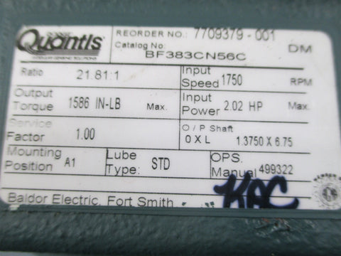 Dodge Quantis BF383CN56C Speed Reducer Ratio: 21.81:1  New