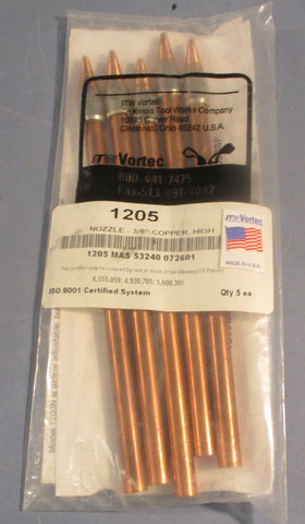 ITW Vortec 1205 Copper Air Nozzles 3/8" Airflow Amplifier (Lot of 5)