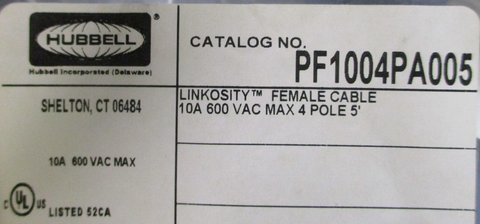 (Lot of 2) Hubbell PF1004PA005 Linkosity Female Cable 5' Long 600VAC 4 Pole 10A