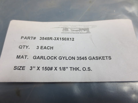 3 Nib TSP 3545 3545R-3X150X12 3" Inch Garlock Gylon Gaskets New!