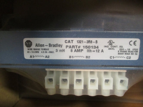 ALLEN-BRADLEY LINE REACTOR 8 AMPS, 3 PHASE, 3 mH SER A 1321-3R8-B