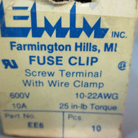 EMM Fuse Clip Screw Terminal w/Wire Clamp EE6 600V 10A LOT OF 10