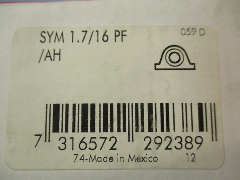 SKF SYM 1.7/16 PF/AH Pillow Block Ball Bearing Unit 1-7/16" Bore 7-3/8" Length