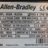 Allen Bradley MPLB520KMJ22AA AC Servo Motor 7062054202 28mm Shaft Dia NOS