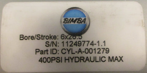 Bimba CYLA001279 Cylinder 6" Bore 261/2" Stroke 400PSI Hydraulic Max