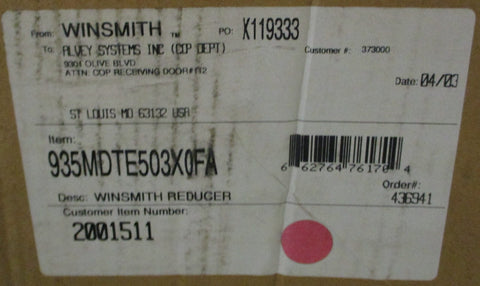 Winsmith 935MDTE503X0FA Speed Reducer 40:1 Ratio 1.85HP 1750RPM 13/4" Shaft Dia