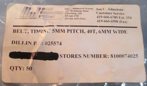 Dillin Engineering 200 5M Timing Belts 5mm Pitch 40 Teeth 6mm Wide Bag of 50