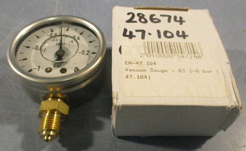 Trepko EN 8371 Pressure Gauge 1 to 0 bar Liquid Filled 21/2" OD