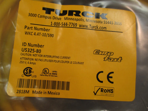 TURCK WKC 4.4T-10/S90 Eurofast Cordset U5325-80