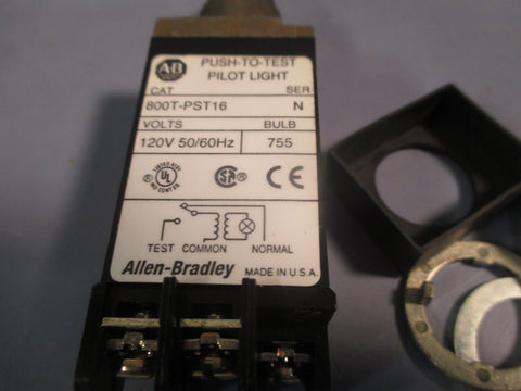 Allen Bradley 120VAC 50/60Hz Pilot Light Push to Test Series N 800T-PST16