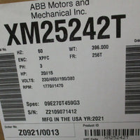 Baldor XM25242T Motor 20/15 HP, 1770/1740 RPM, 3 Phase, 256T Frame