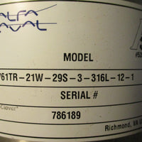 Alfa Laval 761TR-21W-29S-3-316L-12-1 Single Seat Sanitary Valve 700 Series 3" OD