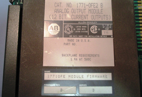 Allen Bradley 1771OFE2/B Analog Output Module F/W Rev. B Series B Used