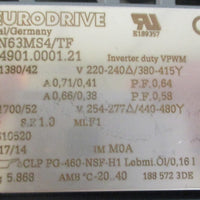 Sew Eurodrive WA10 DRN63MS4/TF Gearmotor 3PH 1380/42RPM 0.12kW 5/8" Shaft Dia