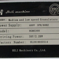 Heli Machine HGMS300 Medium and Low Speed Granulator 460V 3HP 2.2kW