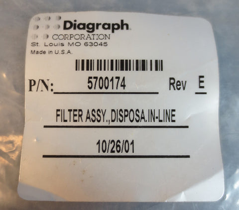 ITW Diagraph Disposable InLine Filter Assembly P/N 5700174 Rev E New