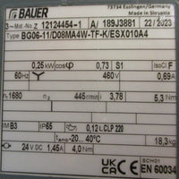 Bauer BG0611/D08MA4WTFK/ESX010A4 Gearmotor 121244541 0.25kW 17mm Shaft Dia