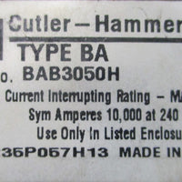 Cutler Hammer BAB3050H Circuit Breaker 240VAC 50A Type BA