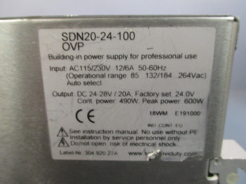 SOLA Power Supply 115/230VAC, 12/6A, DC 24V/20A SDN2024100 OVP