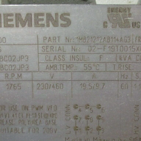 Siemens XP100 7.5 HP Motor 1765 RPM 230/460 V 213T Fr Part 1MB21212AB114AGl3