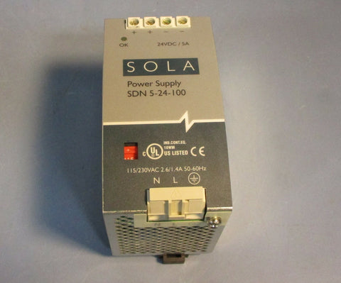 Sola SDN 5-24-100 Power Supply 115/230 VAC 2.6/1.4A Used