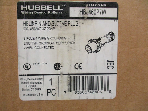 HUBBELL HBL460P7W 60-Amp PIN&SLEEVE PLUG, RED 460P7W 60A 480Vac 3P 4W