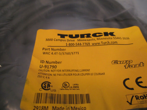 TURCK Eurofast Cordset Cable U91790 WKC 4.4T5/S760/S771