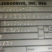 Sew Eurodrive KT67TDT90L4-KS Gearmotor DFT90L4-KS 60.66:1 2 HP 1720 RPM NOS