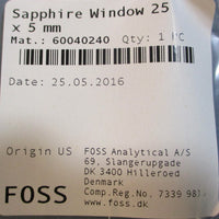 Foss Analytical A/S Sapphire Window 25 x 5 mm 60040240 Rev 03