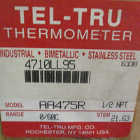 TelTru Thermometer AA475R Analog dial Thermometer Stem 21.63"