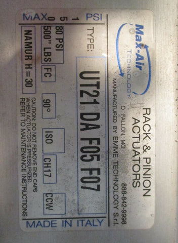 Max-Air UT21-DA-F05-F07 Rack & Pinion Actuator 150 PSI Max w/ 3" Butterfly Valve