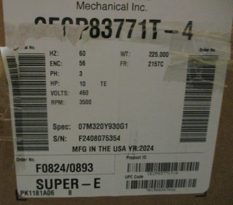ABB Baldor CECP83771T-4 3-Phase Motor 10HP 3500RPM 460V 1-3/8" Shaft Dia