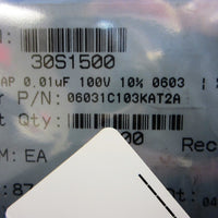 AVX 06031C103KAT2A Ceramic Capacitor, 0603, 10.0nF, 100V, X7R, 10%, 5208 pcs