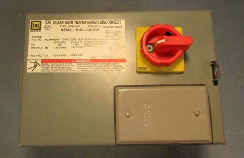 Square D Class 9070 MN500G0 Ser A,  NEMA 1 Encl Transformer Disconnect 500 VA