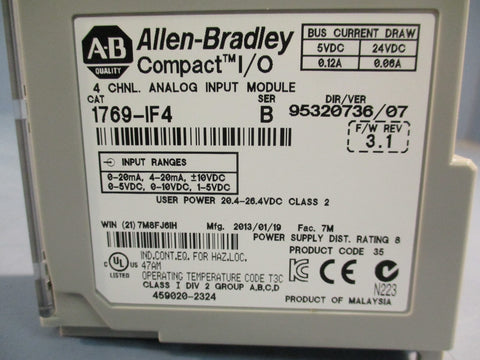 Allen Bradley 1769-IF4 Series B CompactLogix 4 Ch Analog Input Module