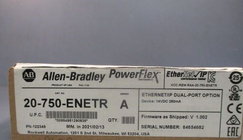 AllenBradley PowerFlex ENet/IP DualPort Module Ser A 20750ENETR SEALED!