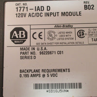 Allen Bradley 1771-IAD D Rev. B02 120V AC/DC Input Module Series D Used