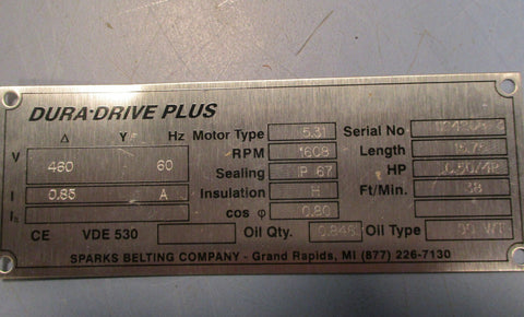 Sparks Dura Drive Plus Stainless SS Drum Roller 16" Motorized Pulley Motor Drive