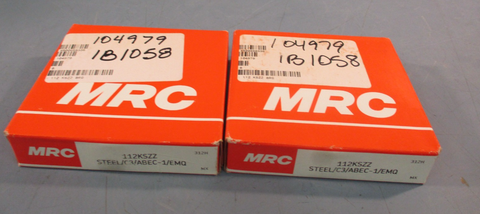 Lot of (2) MRC 112KSZZ Single Row Radial Steel Bearing Steel/C3/ABEC-1/EMQ