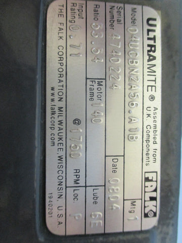 Falk Ultramite 04UCBN2A56.A1B Gear Reducer 53.54:1 Ratio  Used