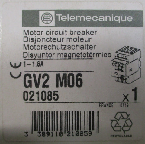 Telemecanique GV2M06 Motor Circuit Breaker GV2M06 11.6A 021085 690V