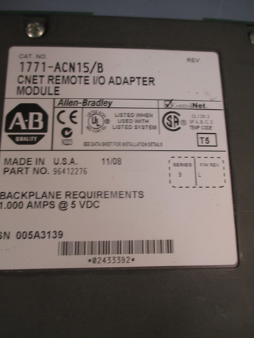 AllenBradley PLC 5 Controlnet Remote I/O adapter 1771ACN15/B