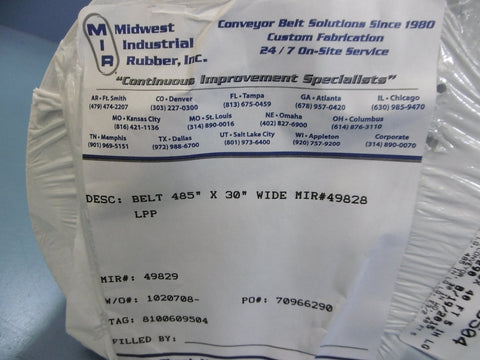 Midwest Industrial MIR 49828 Conveyor Belt 485" X 30" Wide