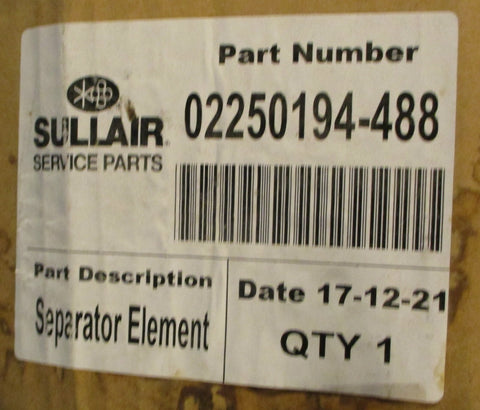 Sullair 02250194488 Separator Element Mist Eliminator 30" L x 8" Dia